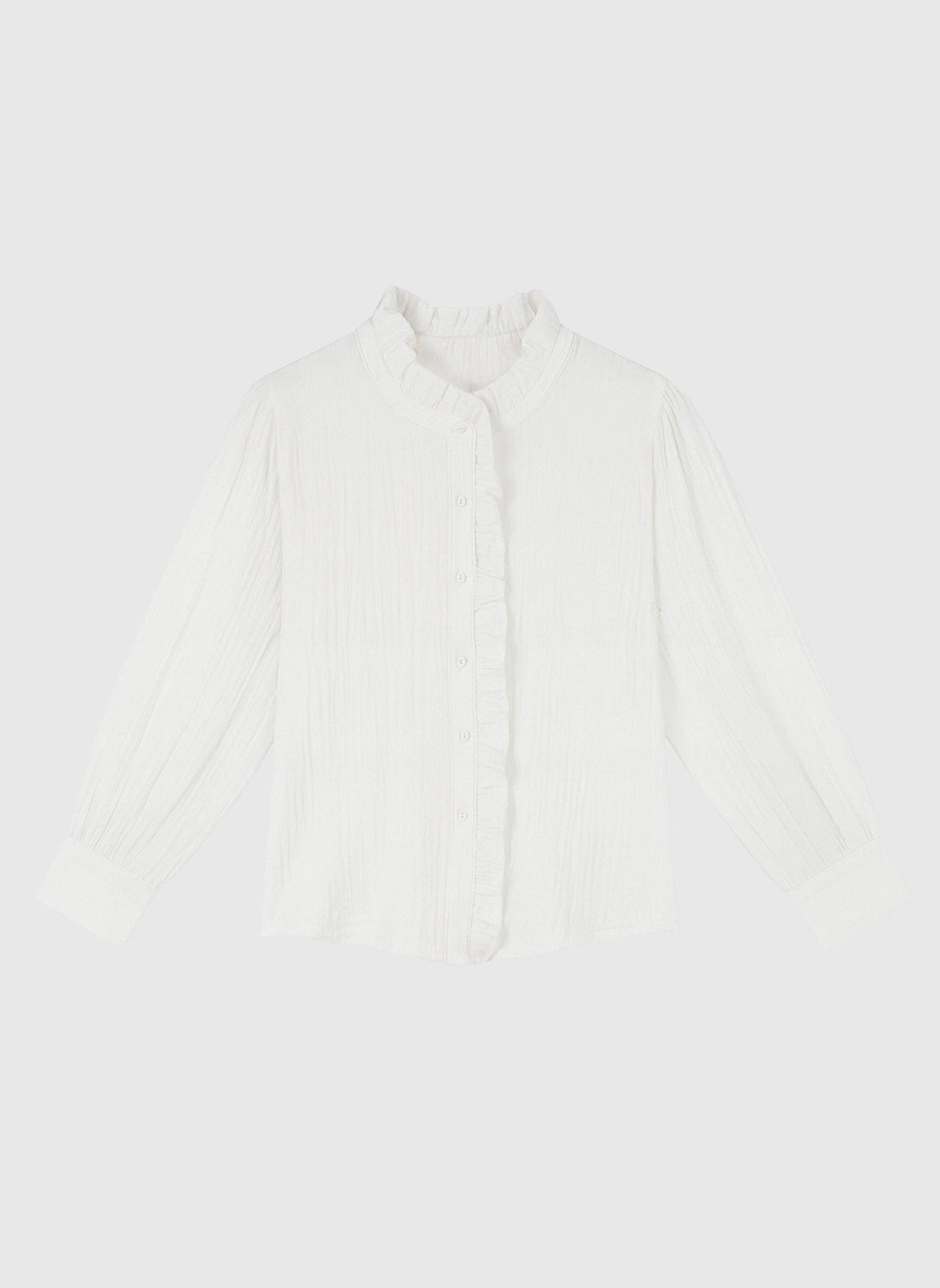 Camicia bianca con rouches e collo alto