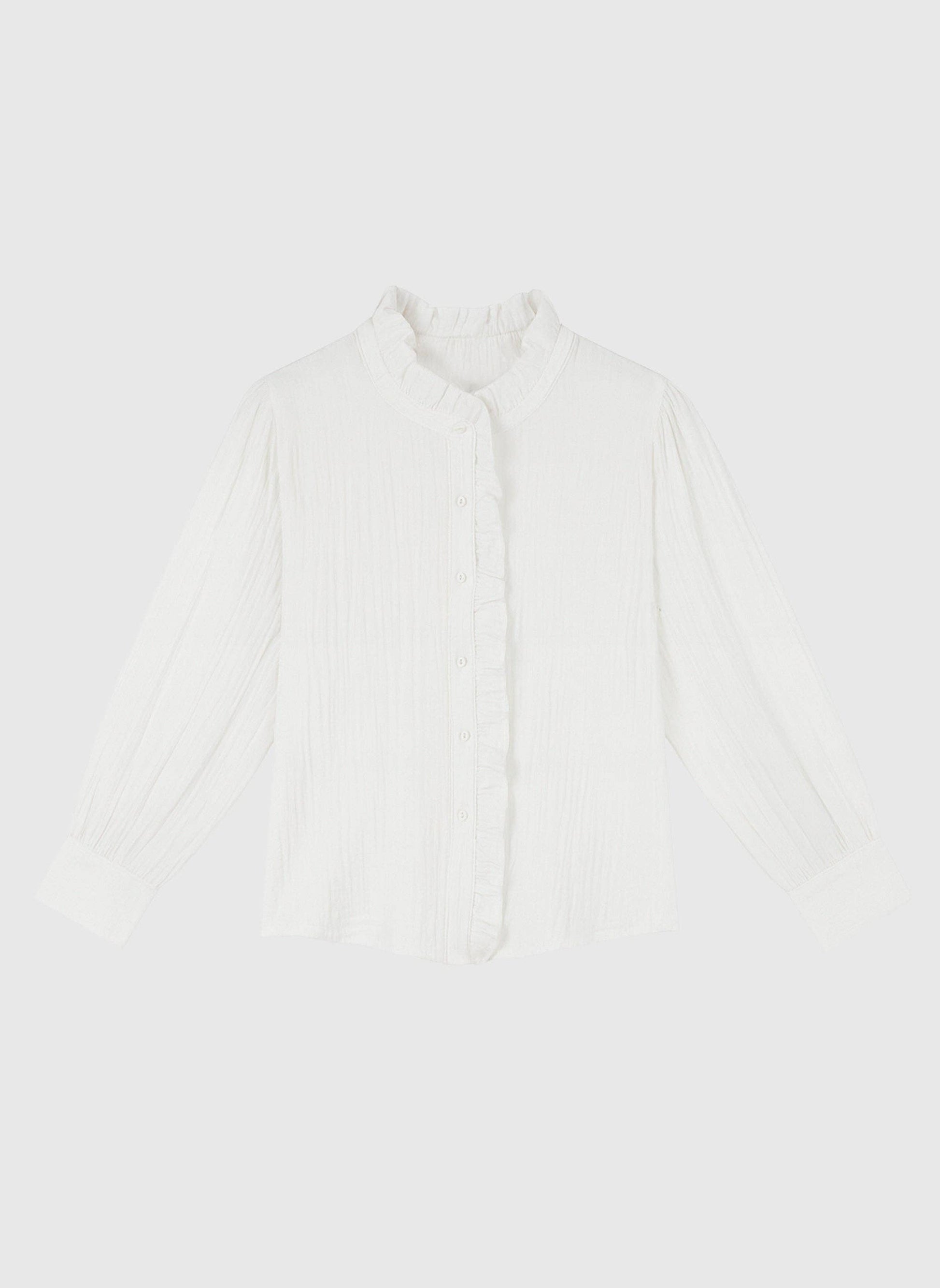 Camicia bianca con rouches e collo alto