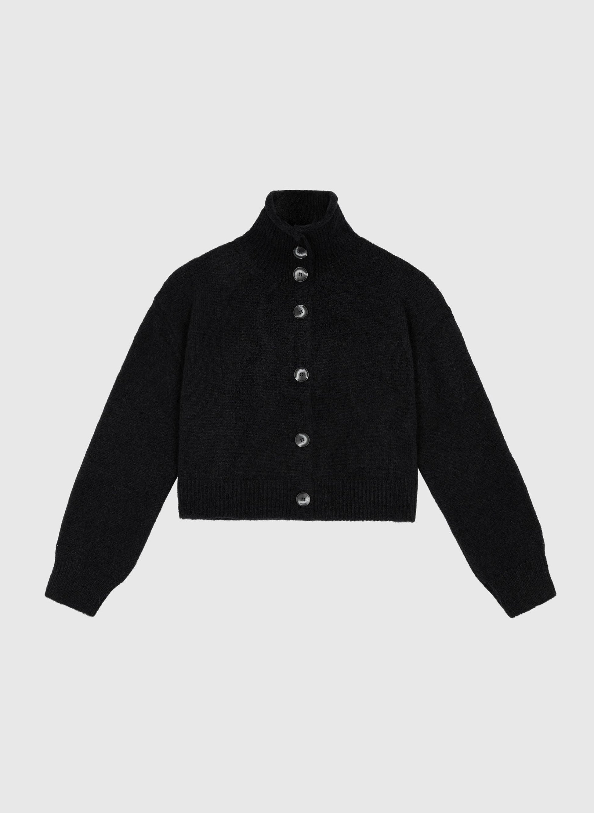 Gilet in maglia nero con collo alto e bottoni