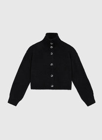 Gilet in maglia nero con collo alto e bottoni