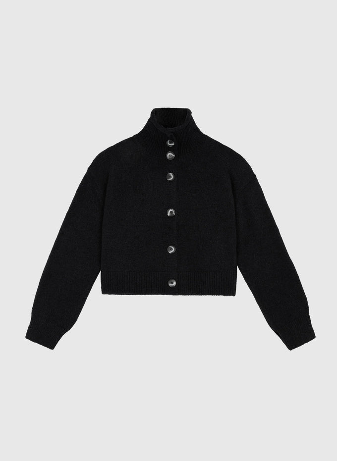 Gilet in maglia nero con collo alto e bottoni