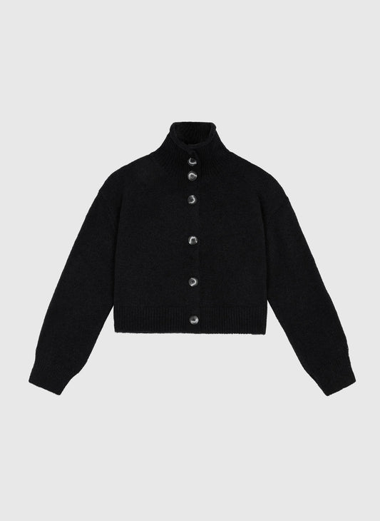 Gilet in maglia nero con collo alto e bottoni