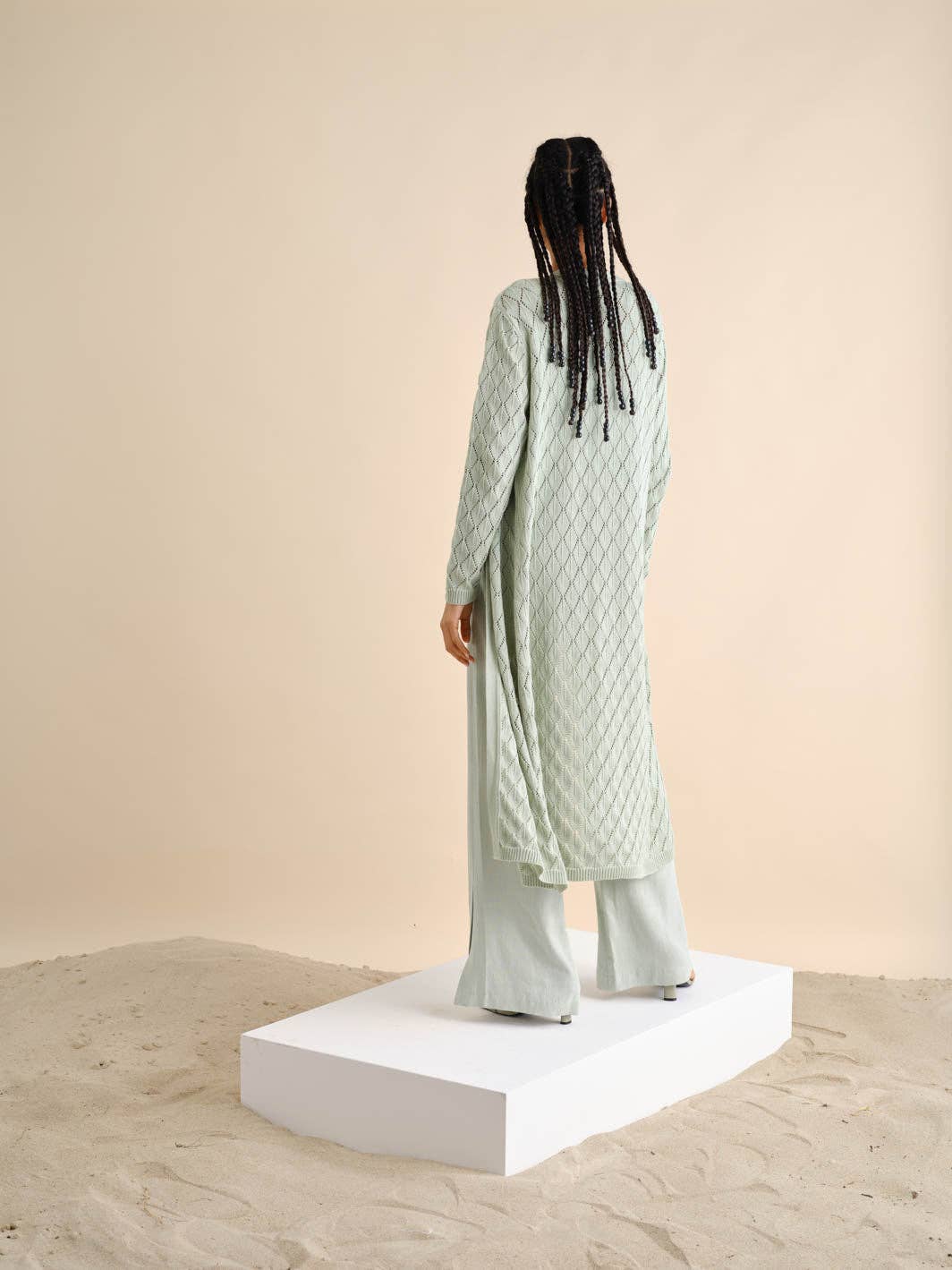 Cardigan midi in maglia traforata