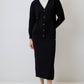 Completo in maglia con gonna midi e cardigan