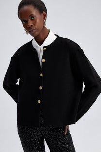Cardigan nero in maglia con bottoni dorati