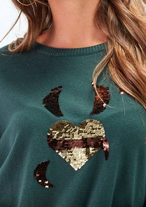 Maglione in maglia con paillettes a cuore
