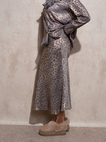 Gonna midi animalier effetto satinato
