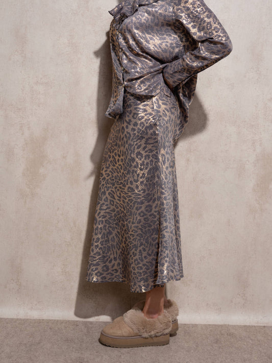 Gonna midi animalier effetto satinato