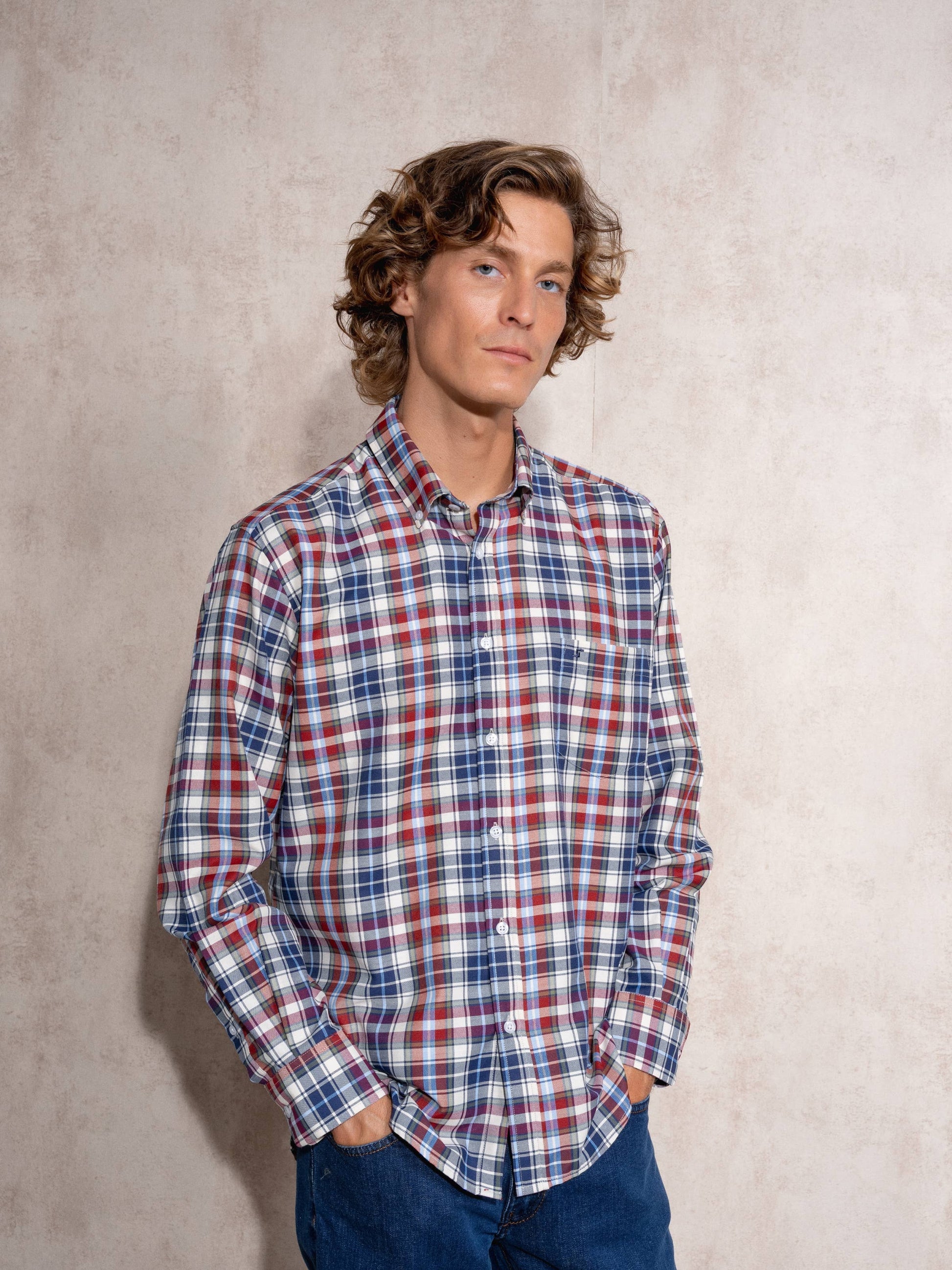 Camicia uomo a quadri in cotone misto