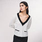 Maglione a maglia fine con scollo a V e tasche