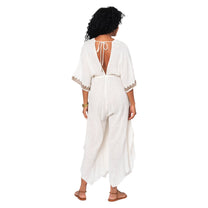 Tuta lunga estiva boho in cotone con scollo a V