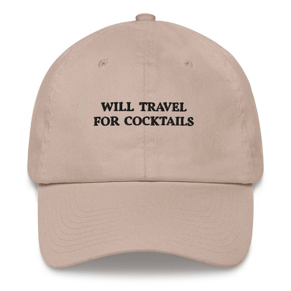 Cappellino in cotone ricamato “Will Travel for Cocktails”