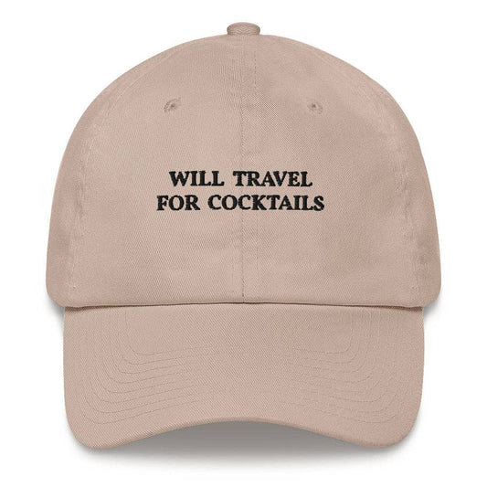 Cappellino in cotone ricamato “Will Travel for Cocktails”