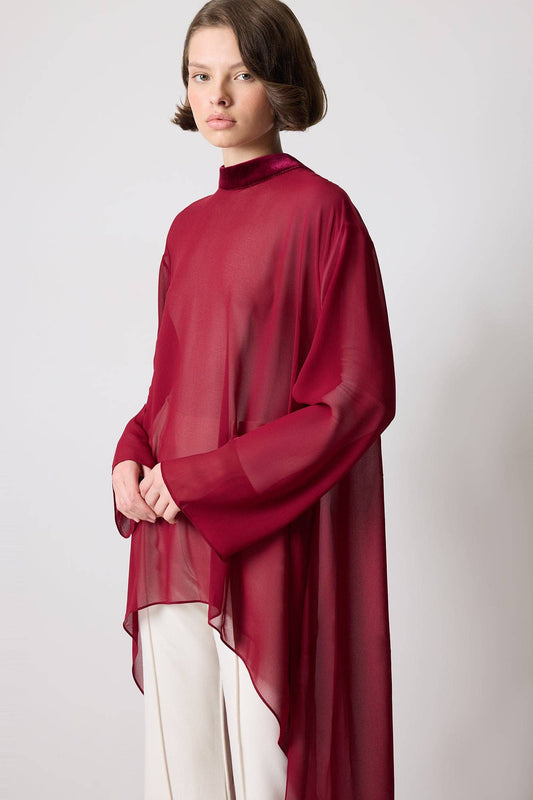Tunica in chiffon con dettagli in velluto