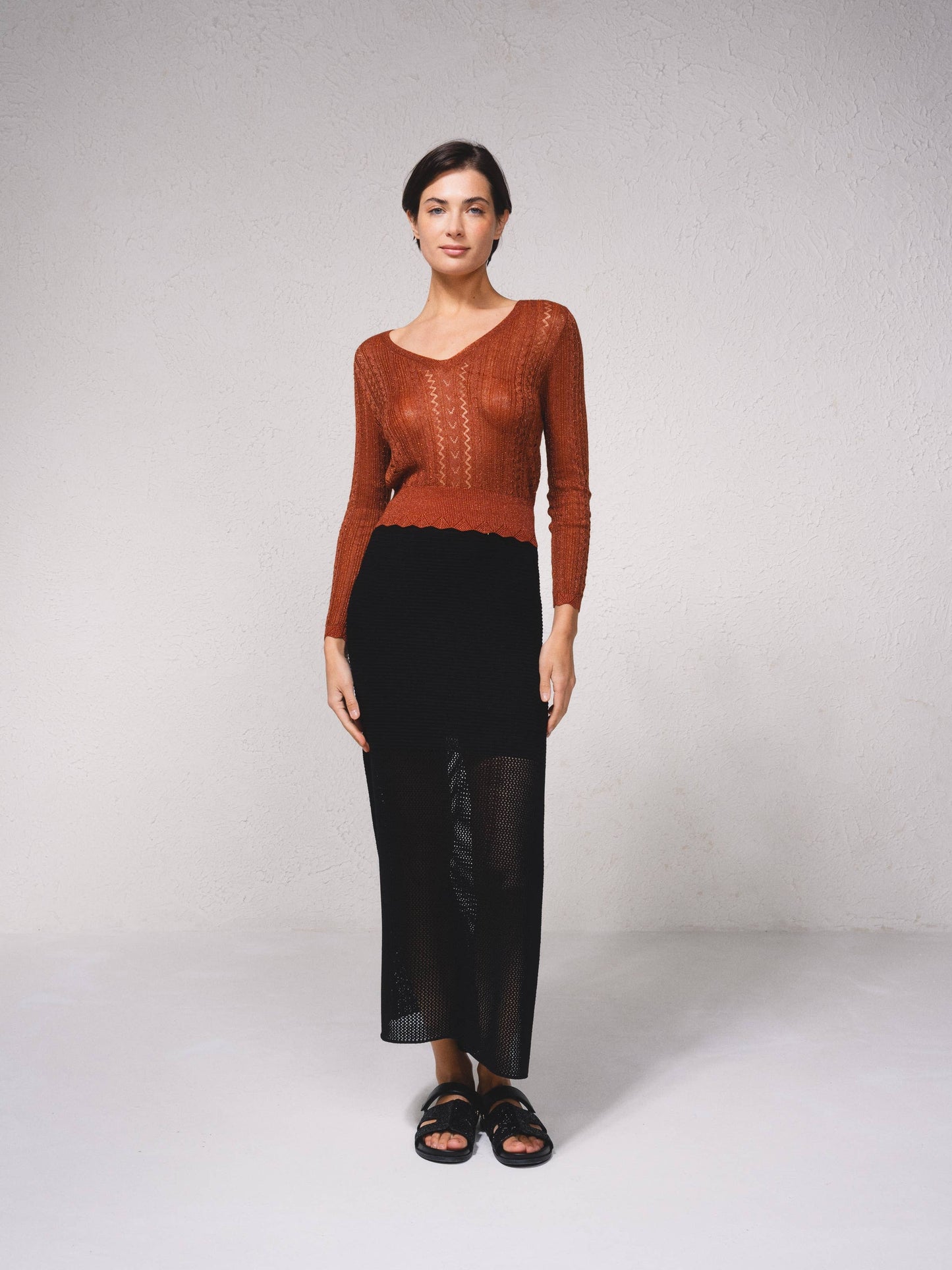 Maglione corto all’uncinetto con lurex