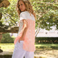 T-shirt donna bianca con inserti stampati e taschino