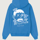 Felpa con cappuccio unisex blu elettrico con stampa Loco Monky