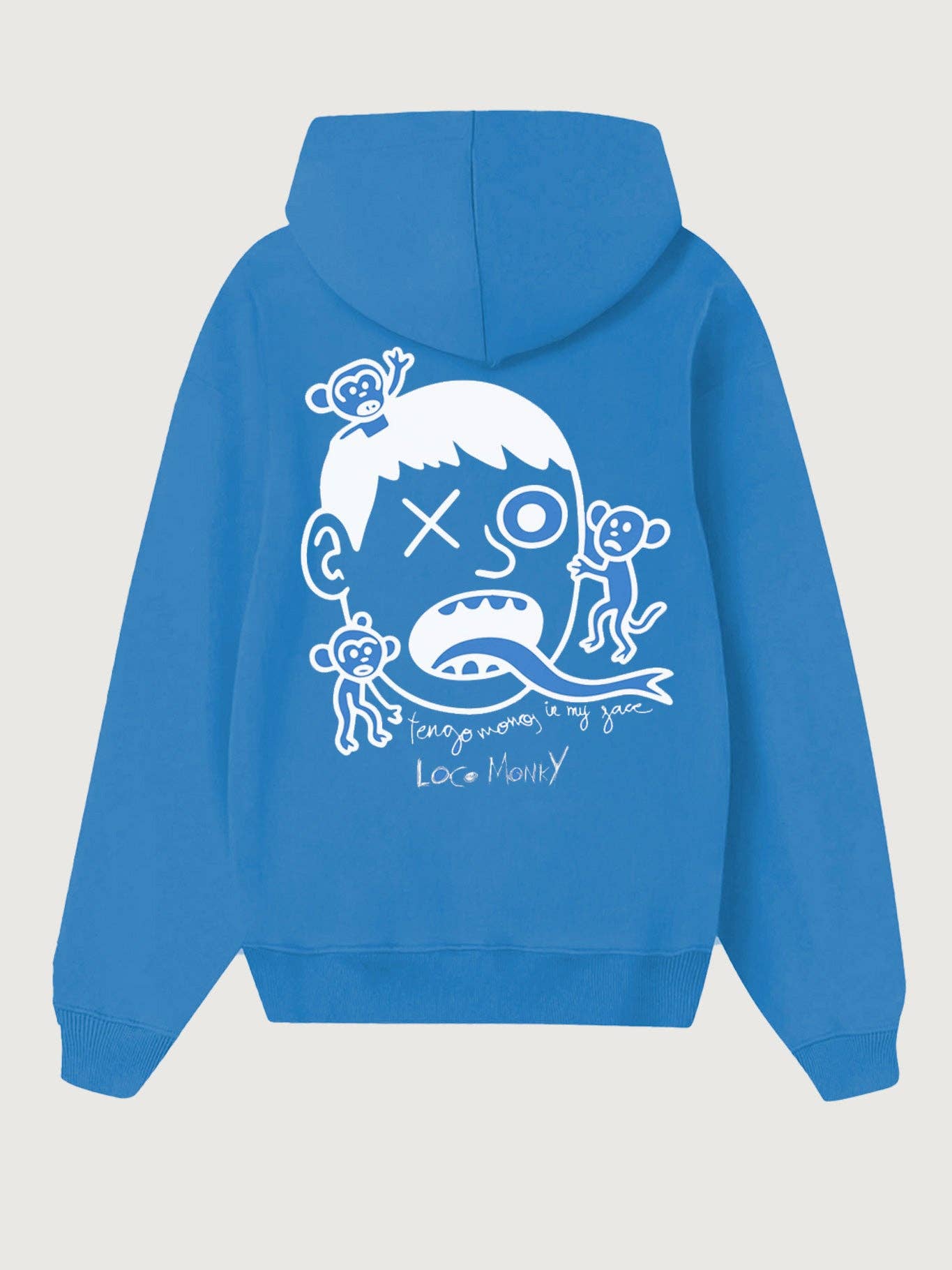 Felpa con cappuccio unisex blu elettrico con stampa Loco Monky