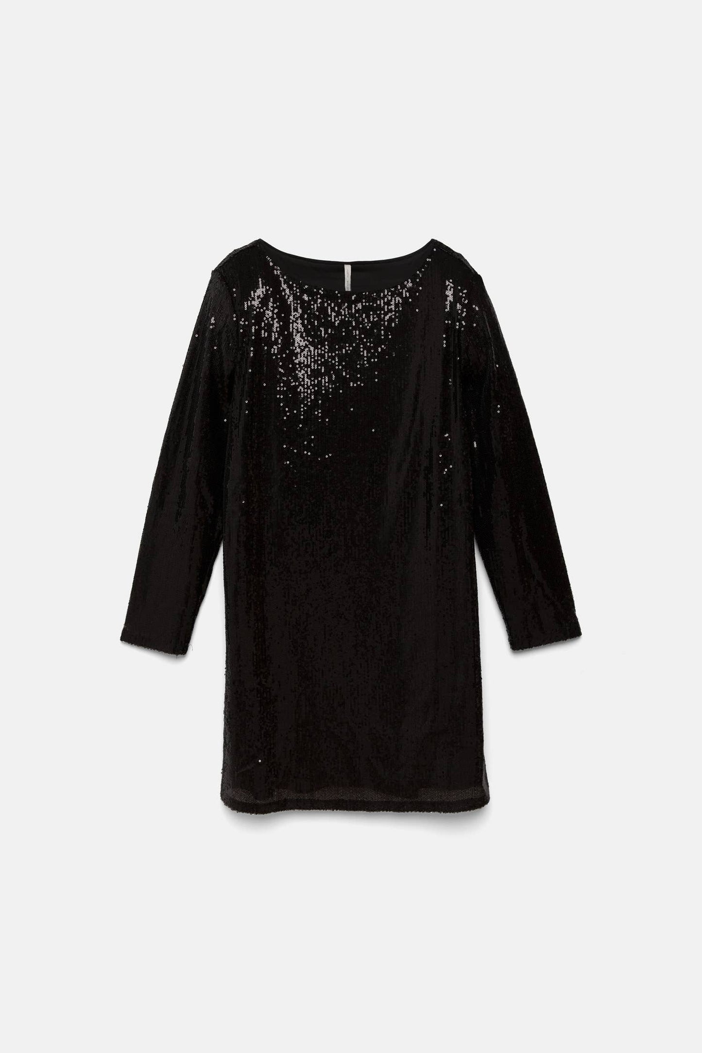 Abito nero con paillettes e maniche a tre quarti