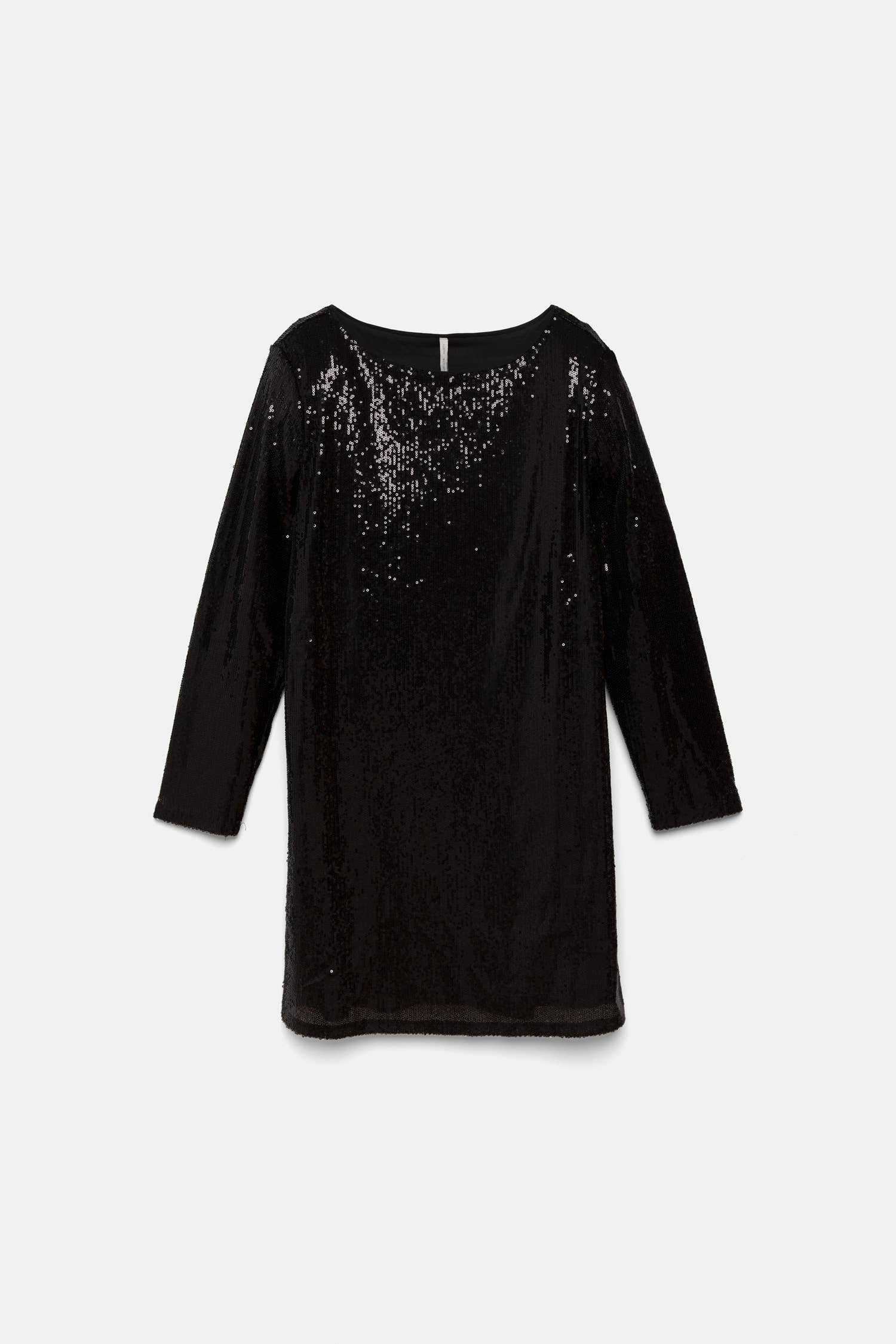 Abito nero con paillettes e maniche a tre quarti