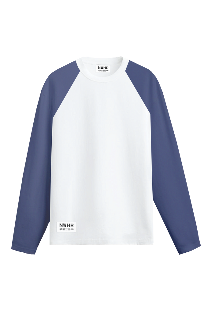 T-shirt oversize a manica lunga bicolore blu e bianca