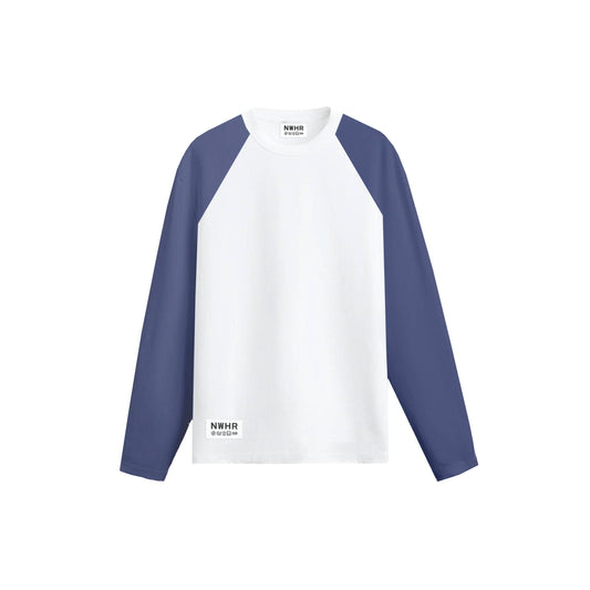T-shirt oversize a manica lunga bicolore blu e bianca