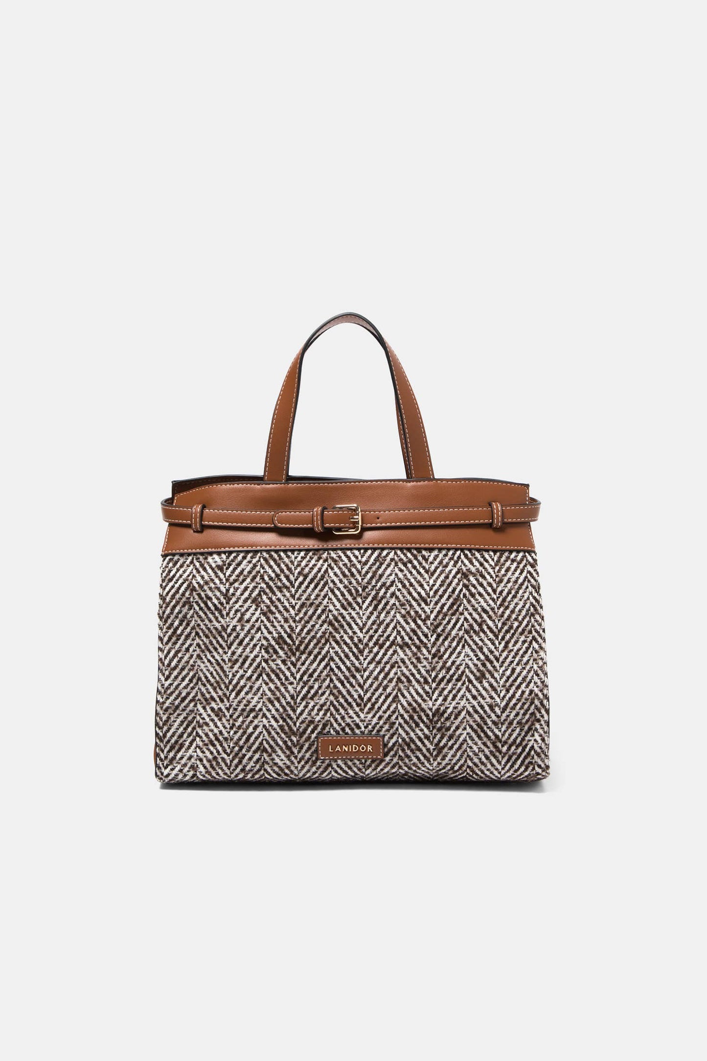 Borsa strutturata in ecopelle con motivo spigato