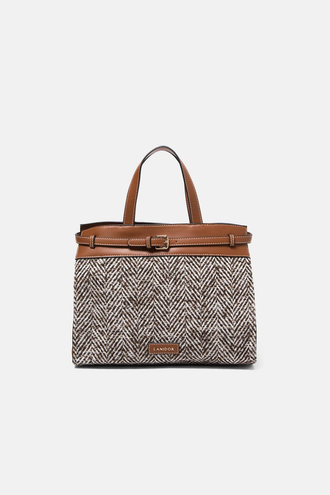 Borsa strutturata in ecopelle con motivo spigato