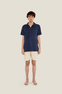 Camicia in spugna blu scuro a maniche corte
