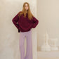 Maglione girocollo a coste con spacchi laterali in misto cashmere