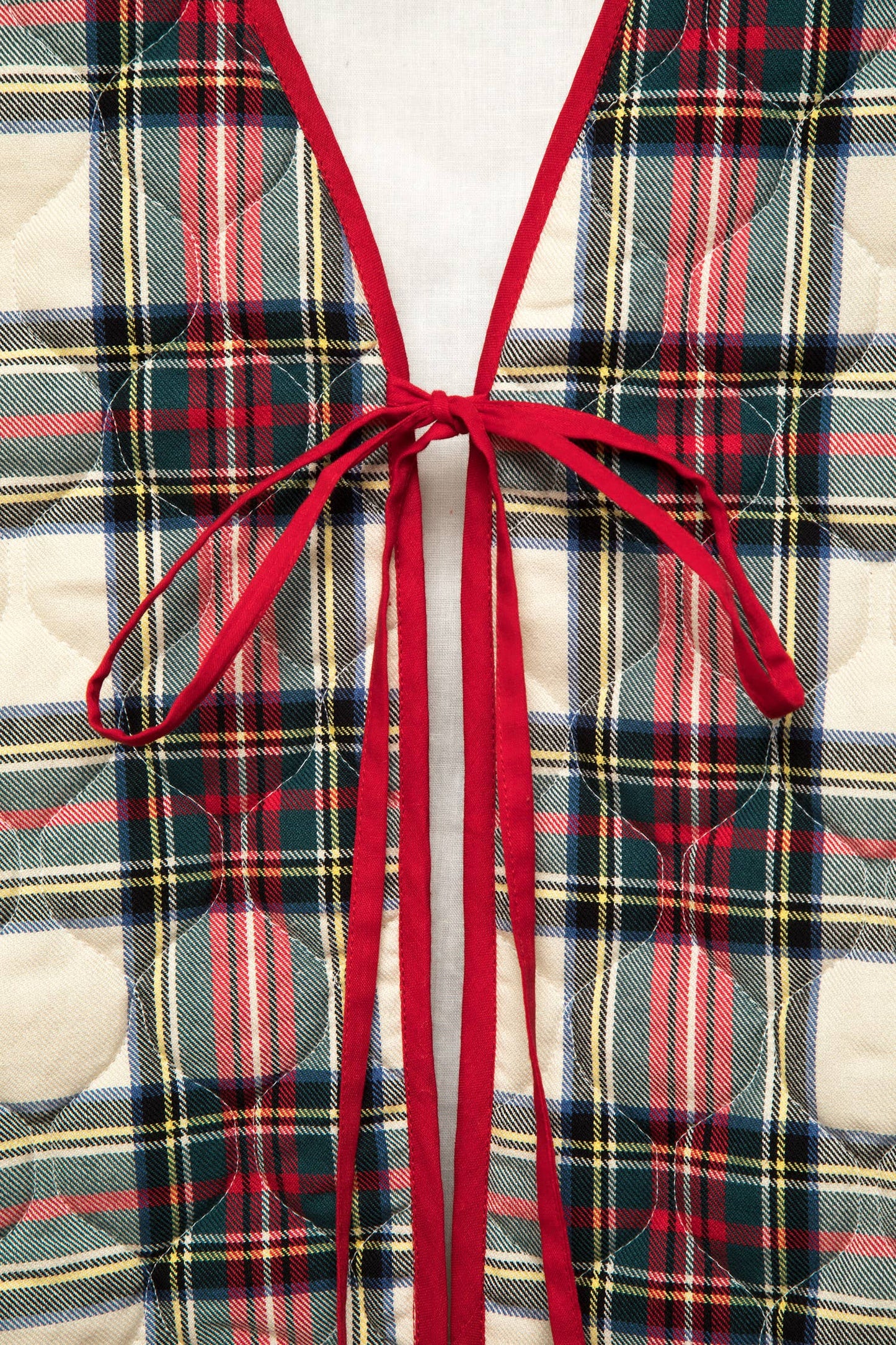Gilet trapuntato tartan con scollo a V e laccio frontale