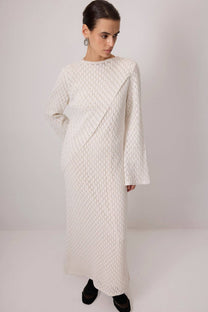 Abito maxi in cotone ricamato avorio