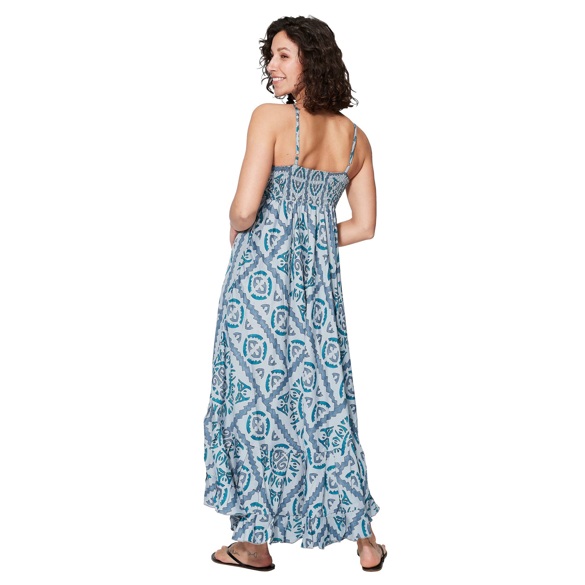 Abito lungo estivo boho senza maniche con spalline sottili