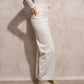 Pantaloni a vita alta in cotone elasticizzato color perla