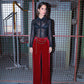 Pantaloni a Zampa in Velluto Rosso