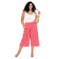 Pantaloni culotte estivi in misto lino plus size da donna rosa