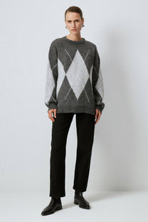 Maglione in maglia a rombi girocollo antracite