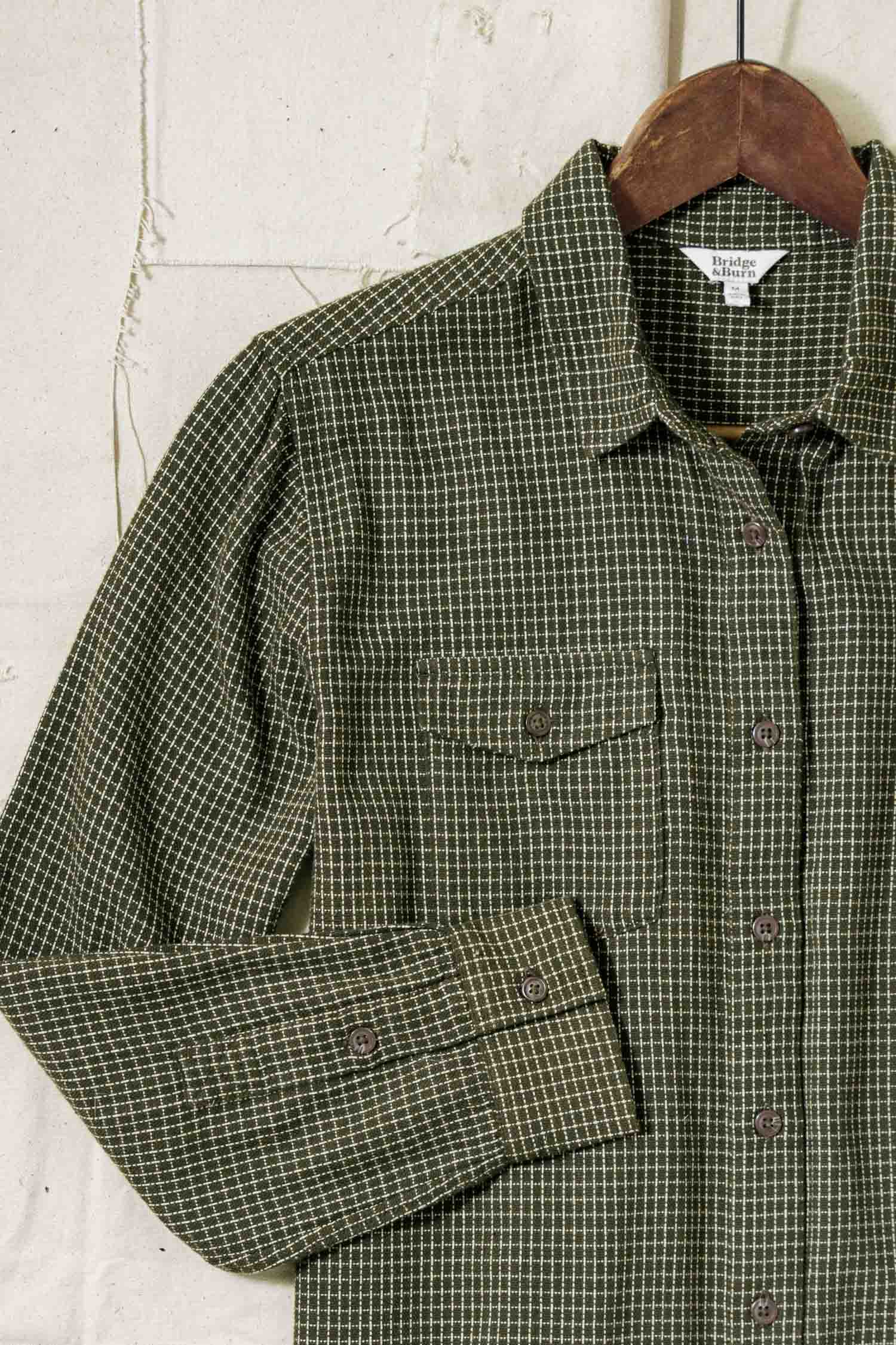 Camicia Bird a quadretti oliva in cotone biologico