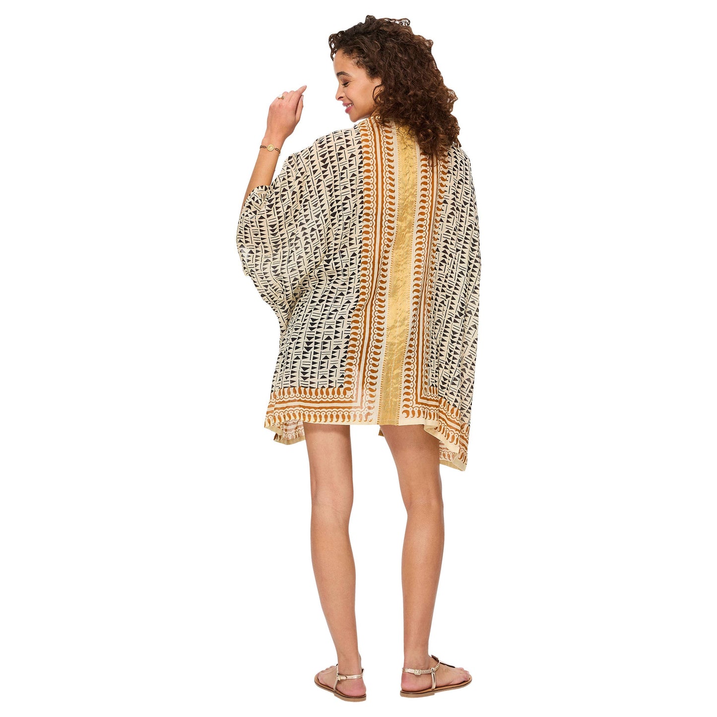 Kimono estivo boho a mezza lunghezza in cotone con maniche corte