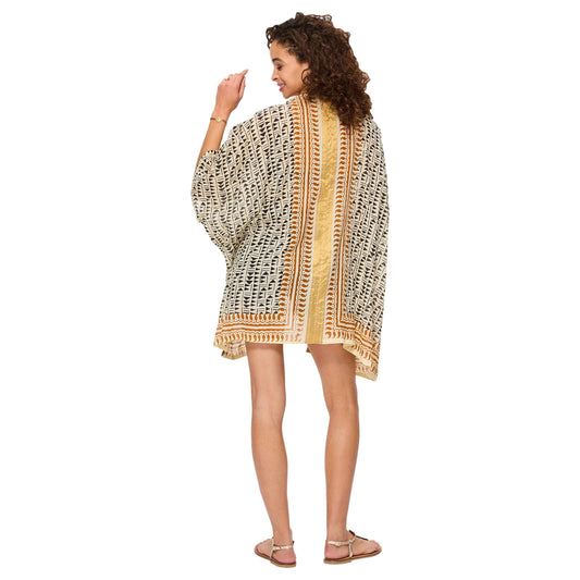 Kimono estivo boho a mezza lunghezza in cotone con maniche corte