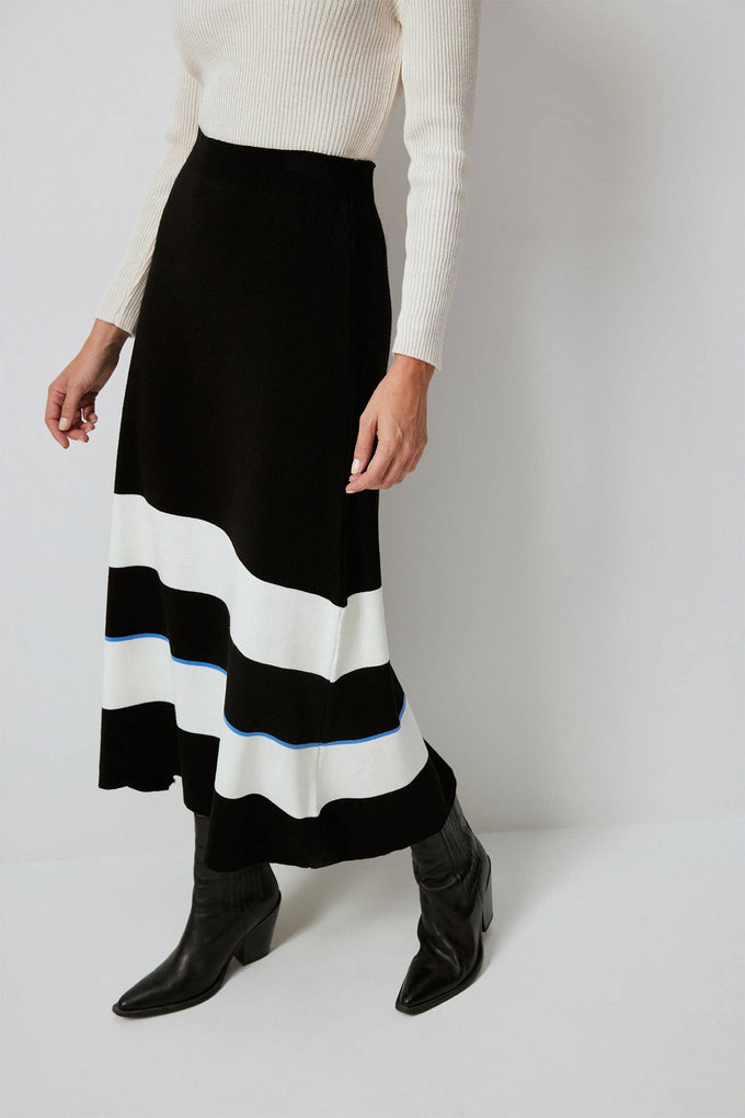 Gonna midi in maglia a righe colorblock con vita elasticizzata
