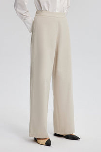 Pantaloni sartoriali in lino crema a gamba larga