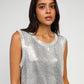 Top smanicato in maglia metallica madreperla