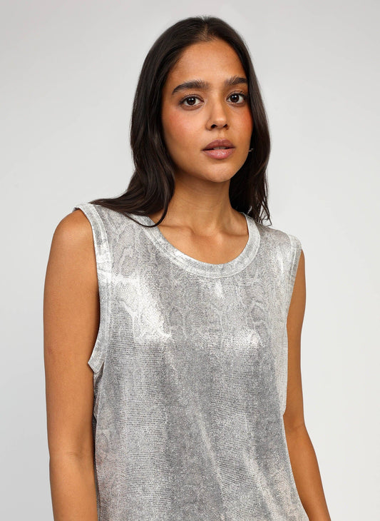 Top smanicato in maglia metallica madreperla