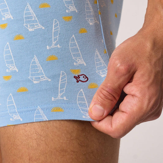 Boxer in cotone biologico con fantasia barche a vela