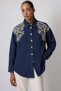 Camicia western in denim ricamata