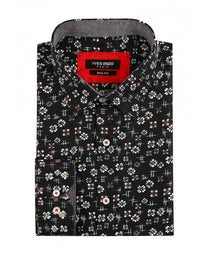 Camicia slim fit nera fantasia floreale