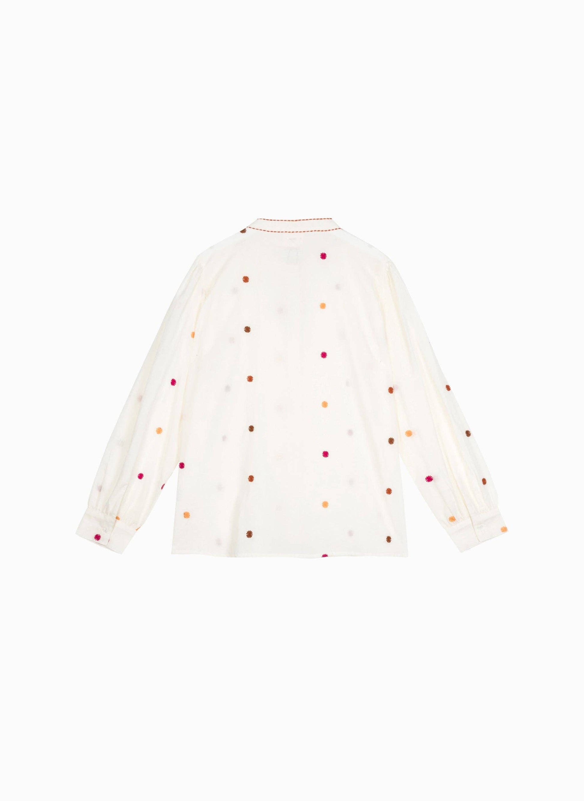 Camicia ecru ricamata a pois multicolor