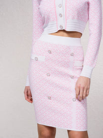 Gonna midi in maglia jacquard con bottoni decorativi