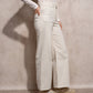 Pantaloni a vita alta in cotone elasticizzato color perla